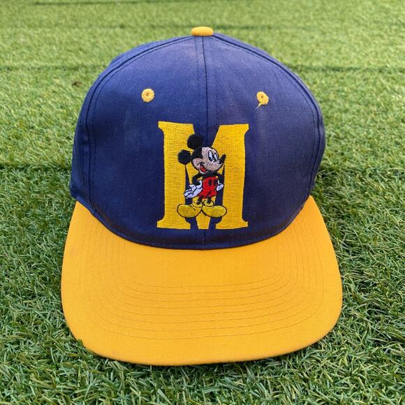 Mickey Mouse 1990's Vintage Snapback Hat Disney Blue Yellow - Picture 1 of 4